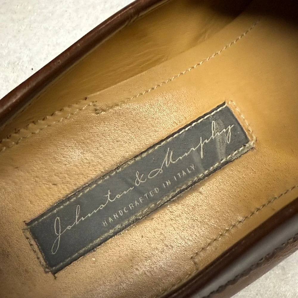 Johnston & Murphy Men’s 9M Brown Leather Penny Loafers Handmade In Italy 24-1313